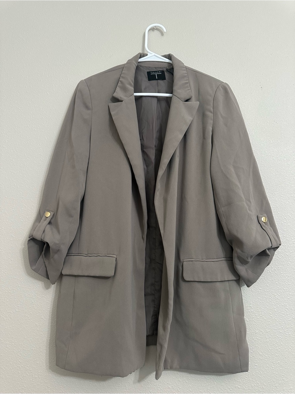 Tahari Taupe Relaxed Blazer Jacket